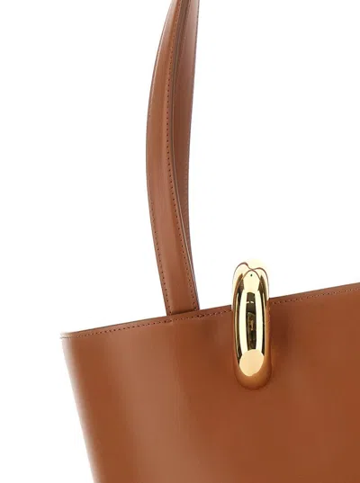Jacquemus 'le Bambola Moyen' Brown Shopper With Asymmetric Design And Logo On The Front In Leather Woman