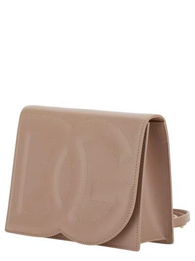 Dolce & Gabbana 'dg Logo Bag' Beige Crossbody Bag In Leather Woman