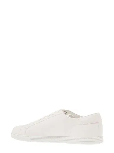 Dolce & Gabbana Portofino White Monocrom Low Top Sneakers With Logo Plaque In Leather Man