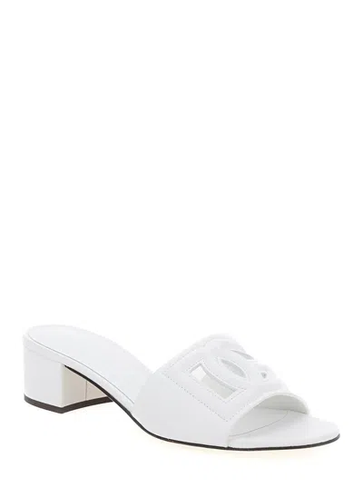 Dolce & Gabbana White Mules With Low Heel And Dg Millennials Detail In Smooth Leather Woman