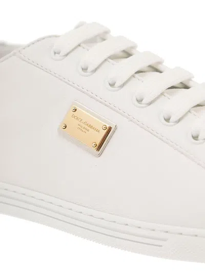 Dolce & Gabbana Portofino White Monocrom Low Top Sneakers With Logo Plaque In Leather Man