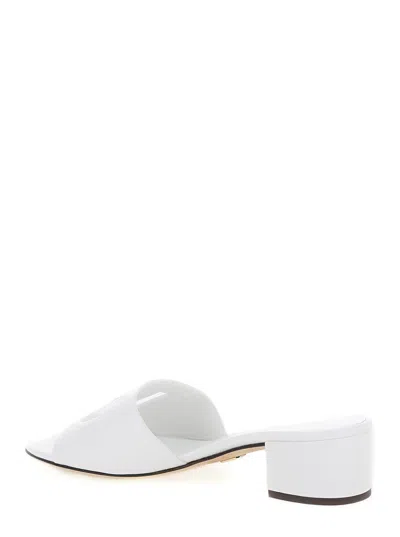 Dolce & Gabbana White Mules With Low Heel And Dg Millennials Detail In Smooth Leather Woman