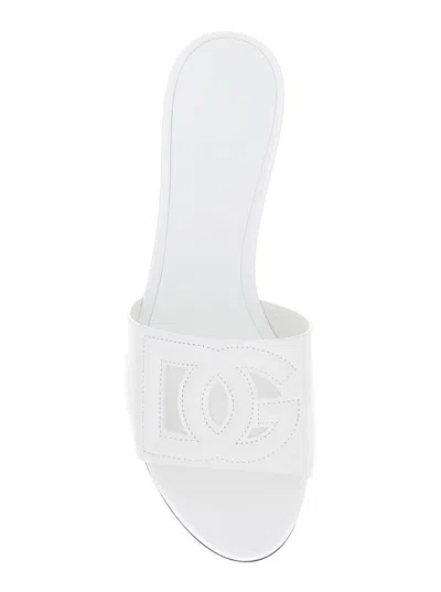 Dolce & Gabbana White Mules With Low Heel And Dg Millennials Detail In Smooth Leather Woman