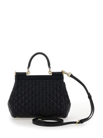 Dolce & Gabbana 'sicily Medium' Black Handbag With Logo Plaque In Quilted Leather Woman