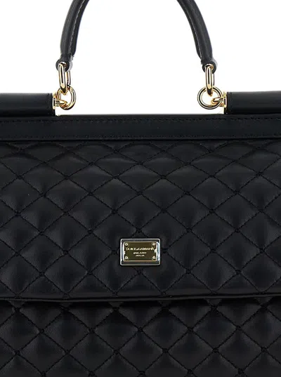 Dolce & Gabbana 'sicily Medium' Black Handbag With Logo Plaque In Quilted Leather Woman
