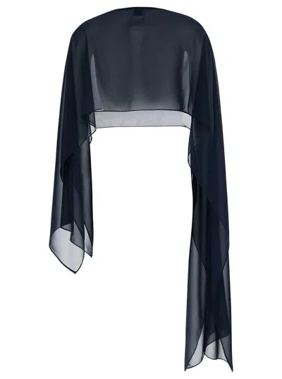 Plain Blue Stole With Boat Neckline In Sheer Fabric Woman