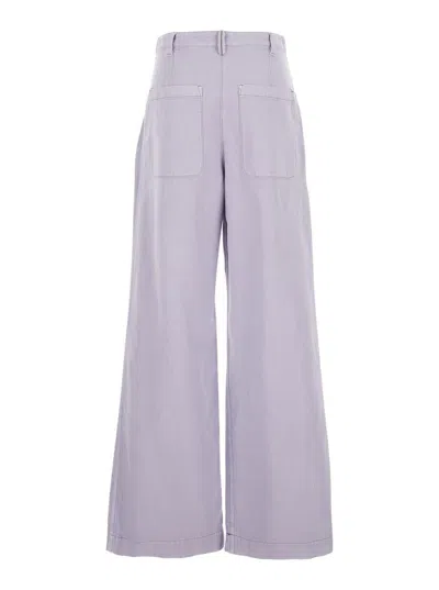 Brunello Cucinelli Violet Pants With Monil Detail On The Loop And Wide Leg In Cotton And Linen Blend Woman