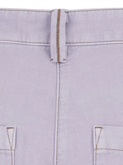Brunello Cucinelli Violet Pants With Monil Detail On The Loop And Wide Leg In Cotton And Linen Blend Woman