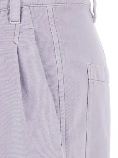 Brunello Cucinelli Violet Pants With Monil Detail On The Loop And Wide Leg In Cotton And Linen Blend Woman