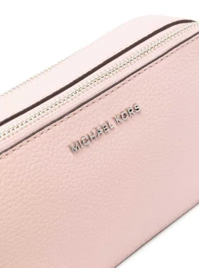 Michael Kors Pink Pouch With Chain And Logo Detail In Hammered Leather Woman