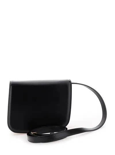 Ferragamo Fiamma S Black Shoulder Bag With Logo Detail And Oblique Flap In Leather Woman