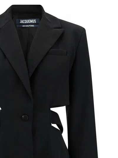 Jacquemus 'la Robe Bari' Black Single-breasted Jacket With Cut-out In Wool Woman