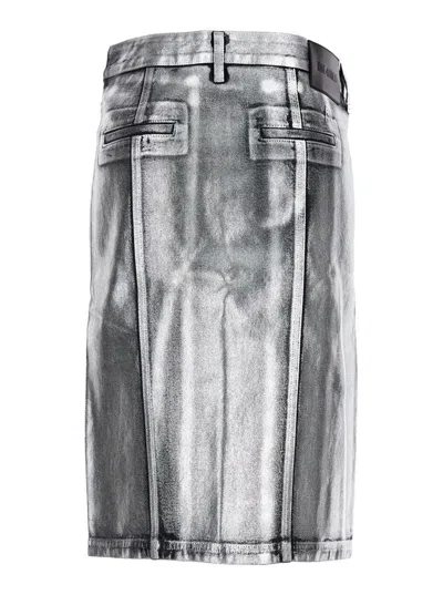 Attico Metallic Midi Skirt With Two Front Splits And Logo Detail On The Button In Cotton Woman