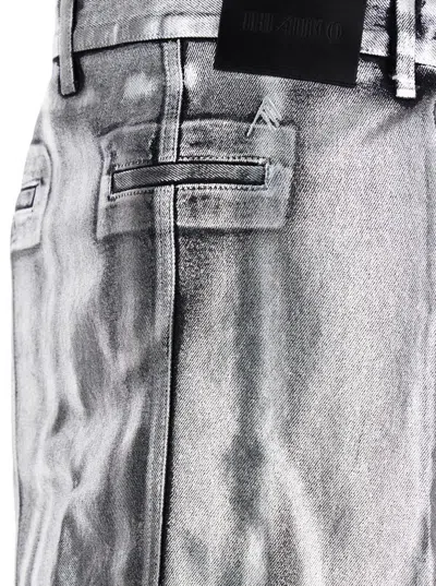 Attico Metallic Midi Skirt With Two Front Splits And Logo Detail On The Button In Cotton Woman