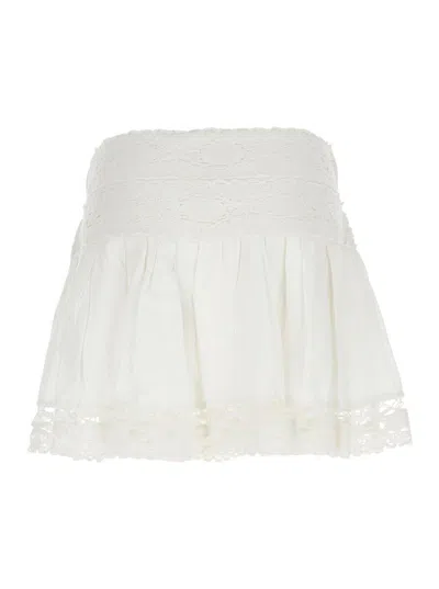 Isabel Marant Étoile 'violana'white Miniskirt With Pleated Details And Scallop Hem In Linen And Cotton Blend Woman