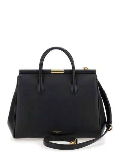 Dolce & Gabbana 'marlene' Black Handbag With Padlock Detail And Logo Embossed On The Back In Leather Woman