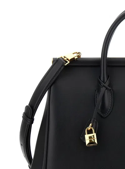 Dolce & Gabbana 'marlene' Black Handbag With Padlock Detail And Logo Embossed On The Back In Leather Woman