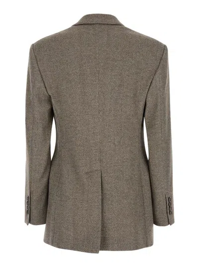 Brunello Cucinelli Brown Single-breasted Jacket With Peak Revers In Wool Blend Stretch Woman