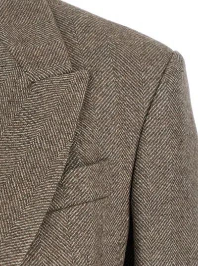 Brunello Cucinelli Brown Single-breasted Jacket With Peak Revers In Wool Blend Stretch Woman