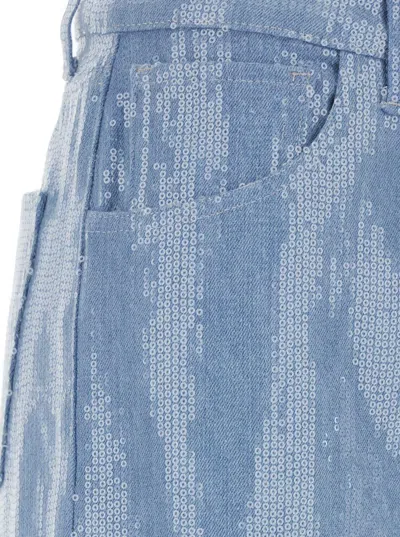 Federica Tosi Light Blue Five-pocket Jeans With All-over Sequins In Fabric Woman