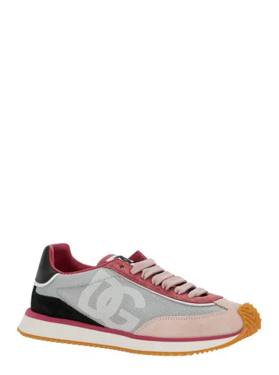 Dolce & Gabbana Cushion Sneakers With Rubber Sole And Leather Trim In Pink