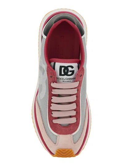 Dolce & Gabbana Cushion Sneakers With Rubber Sole And Leather Trim In Pink