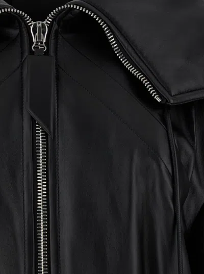 Attico Black Bomber Jacket With Zipped Oversized Hood In Leather Woman