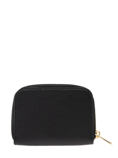 Ferragamo Black Coin Purse With Gancino Logo In Hammered Leaher Woman