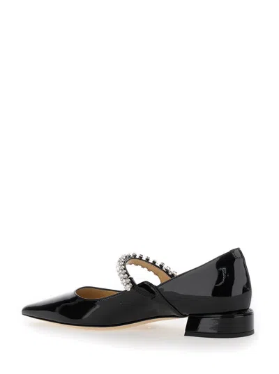 Jimmy Choo Black Ballet Flats With Crystals On Strap In Patent Leather Woman
