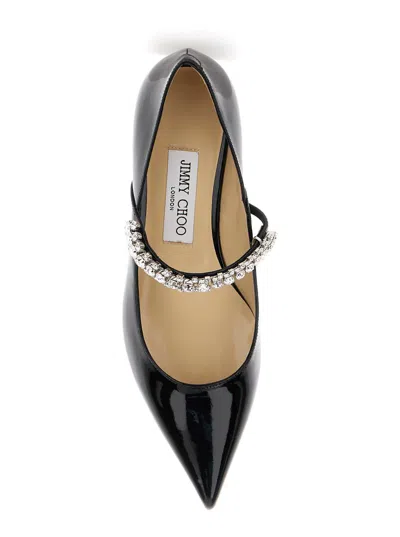 Jimmy Choo Black Ballet Flats With Crystals On Strap In Patent Leather Woman