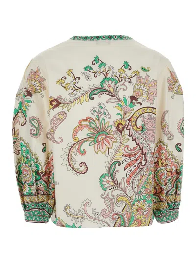 Etro Multicolor Blouse With V-neck And All-over Floral Print In Cotton Woman