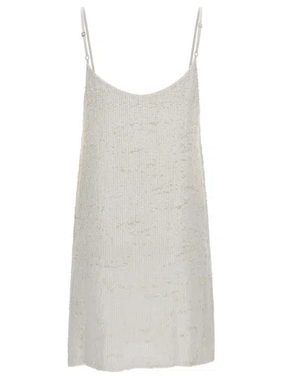 P.a.r.o.s.h Mini White Dress With All-over Paillettes In Viscose Woman