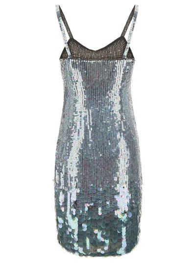 P.a.r.o.s.h Mini Grey Dress With All-over Multicolor Sequins In Stretch Polyamide Woman In Blue
