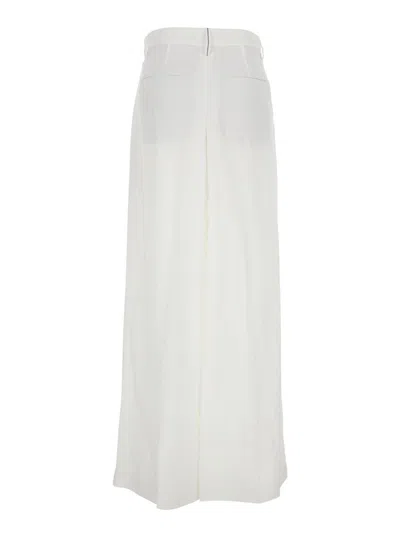 Brunello Cucinelli White Pants With Pleated Front And Jewelry Detail In Linen And Viscose Blend Woman