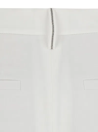 Brunello Cucinelli White Pants With Pleated Front And Jewelry Detail In Linen And Viscose Blend Woman