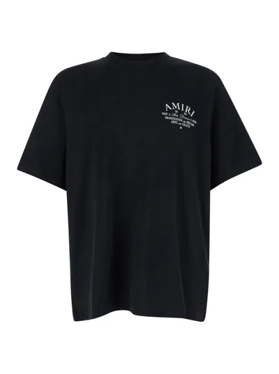 Amiri Black Crewneck T-shirt With  Arts District Logo Print In Cotton Man In Black
