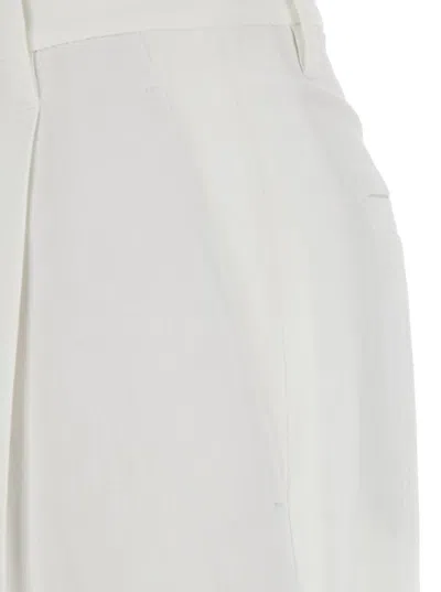 Brunello Cucinelli White Pants With Pleated Front And Jewelry Detail In Linen And Viscose Blend Woman