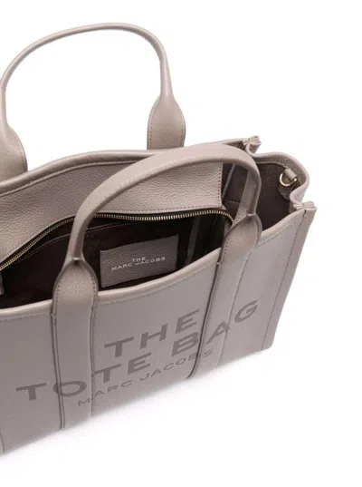 Marc Jacobs 'the Tote Bag Medium' Grey Shoulder Bag With Logo In Grainy Leather Woman