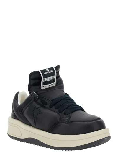Rick Owens Drkshdw 'turbowpn' Black Low Top Sneakers With Logo Detail And Elongated Tongue In Leather Unisex