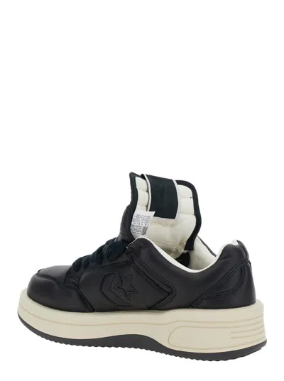 Rick Owens Drkshdw 'turbowpn' Black Low Top Sneakers With Logo Detail And Elongated Tongue In Leather Unisex