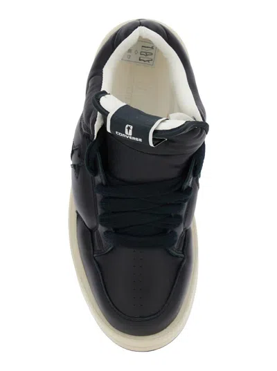 Rick Owens Drkshdw 'turbowpn' Black Low Top Sneakers With Logo Detail And Elongated Tongue In Leather Unisex