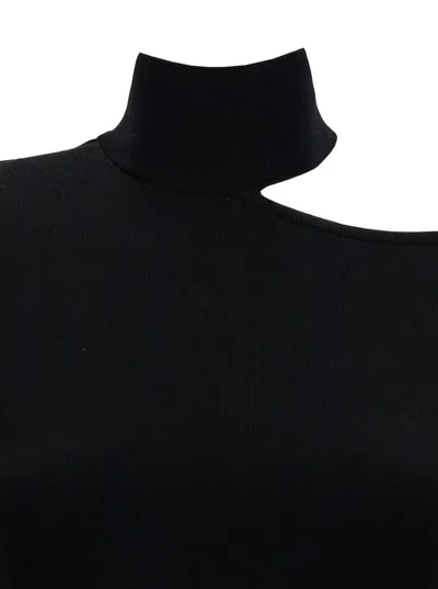 Ferragamo Midi Black Dress With Cut-out And Long Sleeve In Viscose Blend Woman