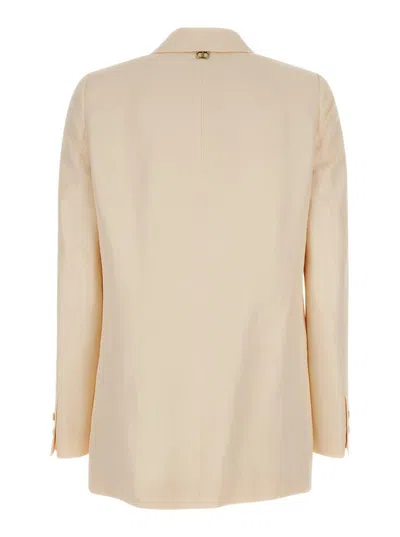 Twinset Beige Single-breasted Jacket With Shawl Neckline In Linen Blend Woman