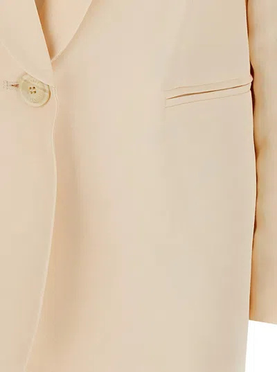 Twinset Beige Single-breasted Jacket With Shawl Neckline In Linen Blend Woman