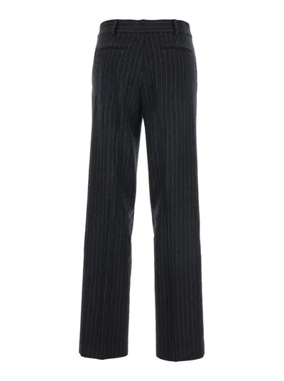 Michael Kors Grey Pinstriped Pants In Wool Blend Woman In Black