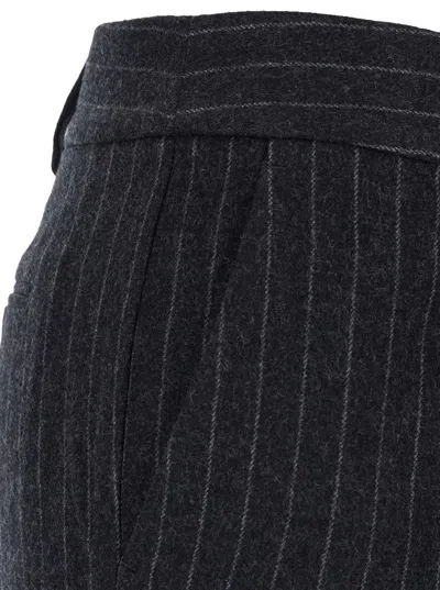 Michael Kors Grey Pinstriped Pants In Wool Blend Woman In Black