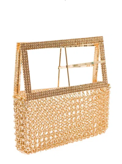 Silvia Gnecchi 'downtown Bag' Gold-colored Shoulder Bag With Maxi Buckle In Metal Mesh Woman