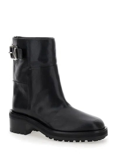 Jimmy Choo 'brooklyn' Black Ankle Boots With Buckle In Smooth Leather Woman