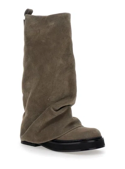 Attico 'robin' Beige Boots With Logo Plaque On The Rear And Pull-tab At The Heel In Suede Leather Woman