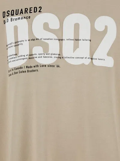 Dsquared2 Beige Crewneck T-shirt With Maxi Logo Print On The Front In Cotton Man In Neutral